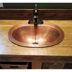 SINKOLOGY Seville 20 in. Drop-In Copper Bath Sink in Aged Copper 4 in. Faucet Holes with Overflow -Bathroom Sinks Sales aged copper sinkology drop in bathroom sinks bod 0903bc 1f 1000