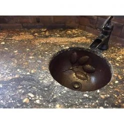 SINKOLOGY Newton 14 in. Undemrount or Drop-In Solid Copper Bathroom Sink with Leaf Design in Aged Copper -Bathroom Sinks Sales aged copper sinkology drop in bathroom sinks brd 1405bc 31 1000