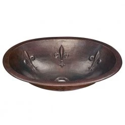 SINKOLOGY Franklin Fleur-De-Lis Custom Made Dual Mount Copper Bathroom Sink with Bowl Design in Aged Copper