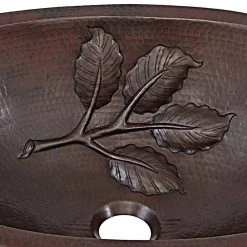SINKOLOGY Franklin Leaf Custom Made Dual Mount Handmade Pure Solid Copper Bathroom Sink with Bowl Design in Aged Copper -Bathroom Sinks Sales aged copper sinkology drop in bathroom sinks sb299 19lf 4f 1000