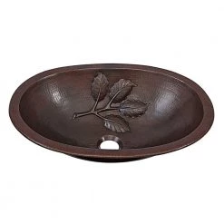 SINKOLOGY Franklin Leaf Custom Made Dual Mount Handmade Pure Solid Copper Bathroom Sink with Bowl Design in Aged Copper