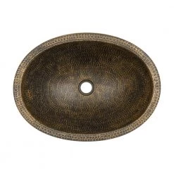 Premier Copper Products 19 in. Under Counter Oval Hammered Copper Bathroom Sink in Antique Brass -Bathroom Sinks Sales antique brass premier copper products undermount bathroom sinks lo19fab 4f 1000