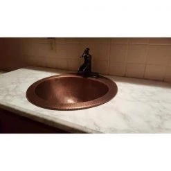 SINKOLOGY Bell Drop-In Handmade Copper Bathroom Sink with 4 in. Faucet Holes and Overflow in Antique Copper -Bathroom Sinks Sales antique copper sinkology drop in bathroom sinks sb101 19ac 4f 1000