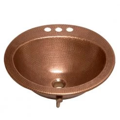 SINKOLOGY Bell Drop-In Handmade Copper Bathroom Sink with 4 in. Faucet Holes and Overflow in Antique Copper