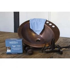 SINKOLOGY Bell All-In-One 19 in. Drop-In Copper Bathroom Sink with Pfister Ashfield Bronze 4 in. Faucet and Drain -Bathroom Sinks Sales antique copper sinkology drop in bathroom sinks sb101 19ac f042 1d 1000