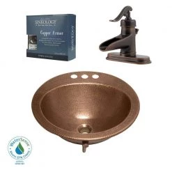 SINKOLOGY Bell All-In-One 19 in. Drop-In Copper Bathroom Sink with Pfister Ashfield Bronze 4 in. Faucet and Drain -Bathroom Sinks Sales antique copper sinkology drop in bathroom sinks sb101 19ac f042 77 1000