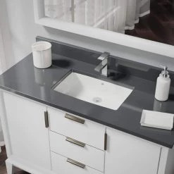 Rene Undermount Porcelain Bathroom Sink in Biscuit with Pop-Up Drain in Chrome