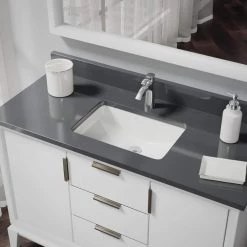 Rene Undermount Porcelain Bathroom Sink in Biscuit with Pop-Up Drain in Chrome