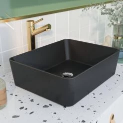DEERVALLEY Classic Black Ceramic Rectangular Vessel Sink -Bathroom Sinks Sales black deervalley vessel sinks dv 2v031 1f 1000