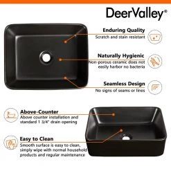 DEERVALLEY Classic Black Ceramic Rectangular Vessel Sink -Bathroom Sinks Sales black deervalley vessel sinks dv 2v031 fa 1000
