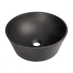 Eden Bath 16-in Round Stone Sloped Vessel Sink in Black Lava Stone -Bathroom Sinks Sales black eden bath vessel sinks eb s052ls h 4f 1000