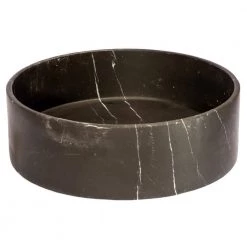 Eden Bath Thin Lip Column Nero Marquino Marble Round Vessel Sink
