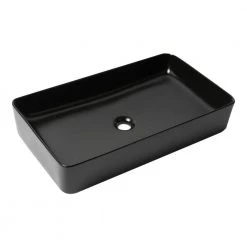 ALFI BRAND 24 in. Above Mount Porcelain Rectangular Vessel Sink in Black Matte -Bathroom Sinks Sales black matte alfi brand vessel sinks abc902 bm 4f 1000