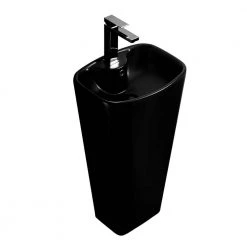 FINE FIXTURES Plainfield 18 in. W x 14.12 in. L Modern Black Matte Ceramic Round Pedestal Sink and Basin Combo -Bathroom Sinks Sales black matte fine fixtures pedestal sinks pl1814bl 4f 1000