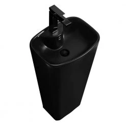 FINE FIXTURES Plainfield 18 in. W x 14.12 in. L Modern Black Matte Ceramic Round Pedestal Sink and Basin Combo -Bathroom Sinks Sales black matte fine fixtures pedestal sinks pl1814bl fa 1000