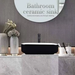 Puluomis Black Ceramic Rectangular Vessel Sink with Black Faucet -Bathroom Sinks Sales black puluomis vessel sinks us hw1124 c3 1000