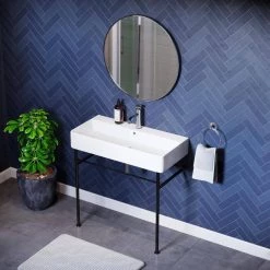 Swiss Madison Carre 36 in. Ceramic Console Sink White Basin Black Legs -Bathroom Sinks Sales black swiss madison console sinks sm cs733 66 1000