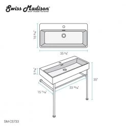 Swiss Madison Carre 36 in. Ceramic Console Sink White Basin Black Legs -Bathroom Sinks Sales black swiss madison console sinks sm cs733 fa 1000
