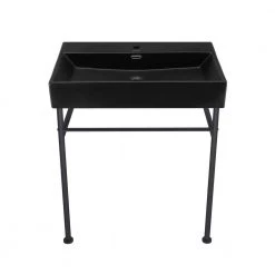 Swiss Madison Claire 30 in. Ceramic Console Sink in Matte Black Basin Black Legs -Bathroom Sinks Sales black swiss madison console sinks sm cs782 4f 1000