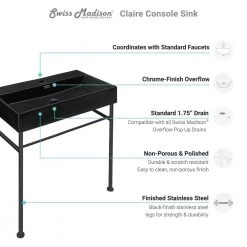 Swiss Madison Claire 30 in. Ceramic Console Sink in Matte Black Basin Black Legs -Bathroom Sinks Sales black swiss madison console sinks sm cs782 77 1000