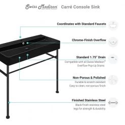 Swiss Madison Carre 36 in. Ceramic Console Sink in Matte Black Basin Black Legs -Bathroom Sinks Sales black swiss madison console sinks sm cs783 77 1000
