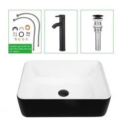 TOOLKISS 18.9 in. Ceramic Rectangular Vessel Sink in Black with Faucet 15 TOOLKISS 18.9 in. Ceramic Rectangular Vessel Sink in Black with Faucet -Bathroom Sinks Sales black toolkiss vessel sinks kd lw20 006 44 1000