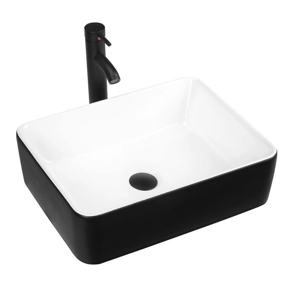 TOOLKISS 18.9 in. Ceramic Rectangular Vessel Sink in Black with Faucet 3 TOOLKISS 18.9 in. Ceramic Rectangular Vessel Sink in Black with Faucet
