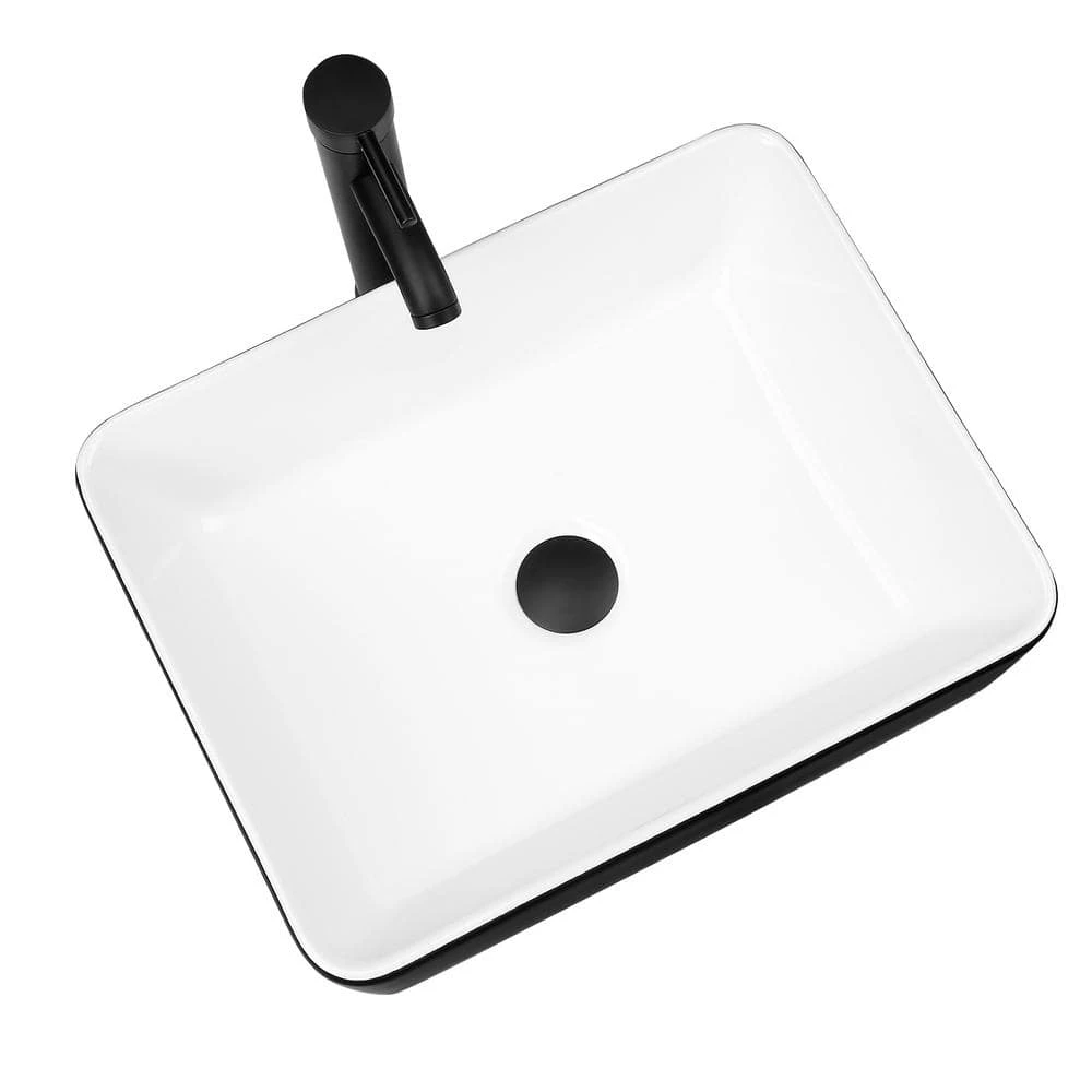 TOOLKISS 18.9 in. Ceramic Rectangular Vessel Sink in Black with Faucet 5 TOOLKISS 18.9 in. Ceramic Rectangular Vessel Sink in Black with Faucet - Image 3