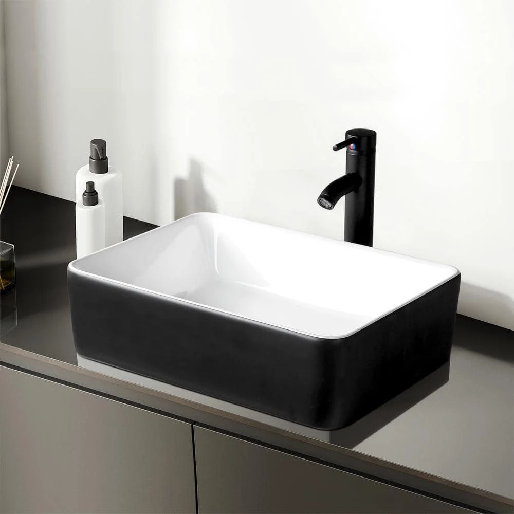 TOOLKISS 18.9 in. Ceramic Rectangular Vessel Sink in Black with Faucet 4 TOOLKISS 18.9 in. Ceramic Rectangular Vessel Sink in Black with Faucet - Image 2