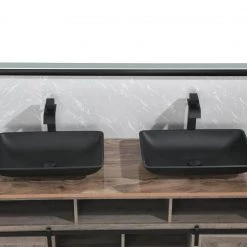 Tunuo Glass Rectangular Vessel Bathroom Sink in Black Set with Black Faucet and Pop-Up Drain in Black -Bathroom Sinks Sales black vessel sinks sf 2mb08 44 1000