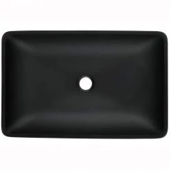 Tunuo Glass Rectangular Vessel Bathroom Sink in Black Set with Black Faucet and Pop-Up Drain in Black -Bathroom Sinks Sales black vessel sinks sf 2mb08 4f 1000