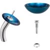 KRAUS Irruption Glass Vessel Sink in Blue with Single Hole Single-Handle Low-Arc Waterfall Faucet in Chrome 1 KRAUS Irruption Glass Vessel Sink in Blue with Single Hole Single-Handle Low-Arc Waterfall Faucet in Chrome -Bathroom Sinks Sales blue kraus vessel sinks c gv 204 12mm 10ch 64 1000