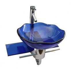 RENOVATORS SUPPLY MANUFACTURING Blue Lotus Glass Wall Mounted Bathroom Sink with Towel Bar Faucet and Drain -Bathroom Sinks Sales blue wall mount sinks 10826 40 1000