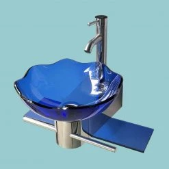 RENOVATORS SUPPLY MANUFACTURING Blue Lotus Glass Wall Mounted Bathroom Sink with Towel Bar Faucet and Drain -Bathroom Sinks Sales blue wall mount sinks 10826 c3 1000