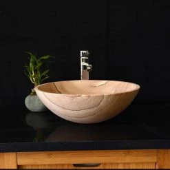 Unbranded Above Counter Vessel Sink in Brown -Bathroom Sinks Sales brown beige vessel sinks sandstoneround 4f 1000