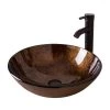 Flynama Solid Tempered Glass Round Bathroom Vessel Sink in Brown with Oil Rubbed Bronze Faucet and Chrome Pop-Up Drain -Bathroom Sinks Sales brown flynama vessel sinks usbr1001 64 1000