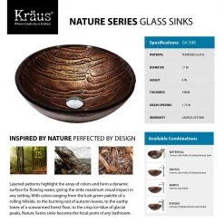 KRAUS Gaia Glass Vessel Sink in Brown with Waterfall Faucet in Oil Rubbed Bronze -Bathroom Sinks Sales brown kraus vessel sinks c gv 398 19mm 10orb 4f 1000