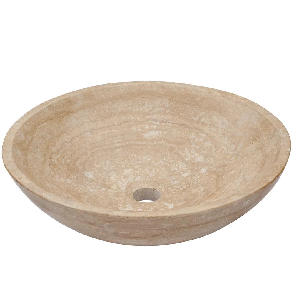 Novatto Stone Vessel Sink in Beige Travertine with Umbrella Drain in Brushed Nickel 6 Novatto Stone Vessel Sink in Beige Travertine with Umbrella Drain in Brushed Nickel - Image 4