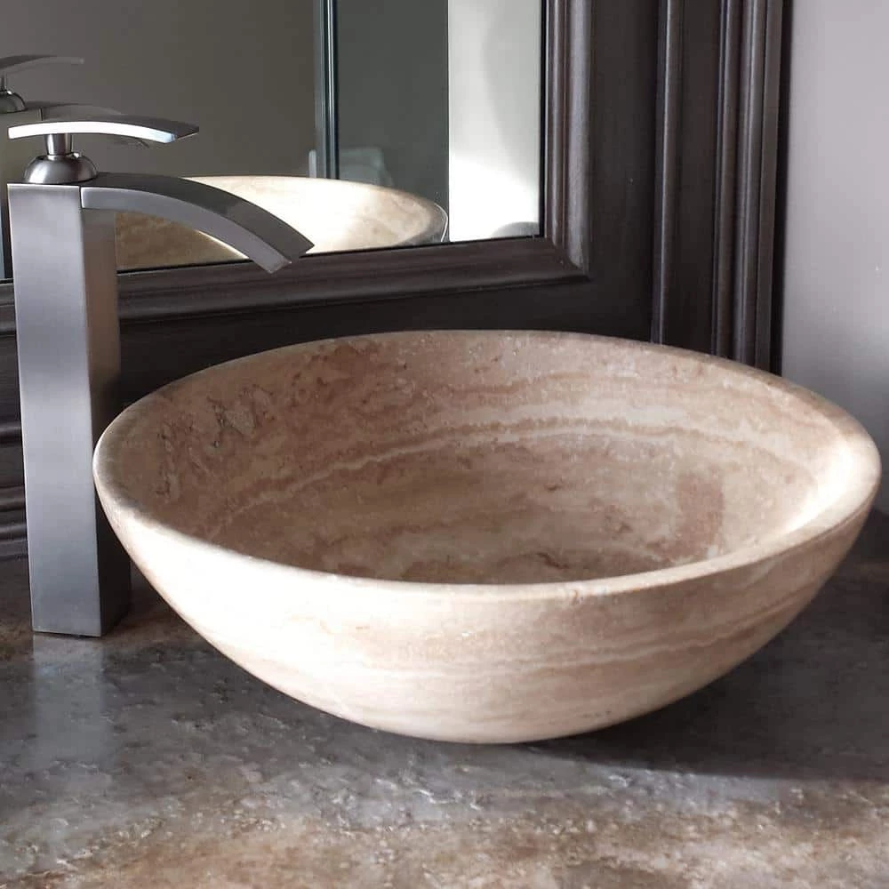 Novatto Stone Vessel Sink in Beige Travertine with Umbrella Drain in Brushed Nickel 8 Novatto Stone Vessel Sink in Beige Travertine with Umbrella Drain in Brushed Nickel - Image 6