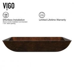 VIGO Glass Rectangular Vessel Bathroom Sink in Chocolate Brown with Niko Faucet and Pop-Up Drain in Antique Rubbed Bronze -Bathroom Sinks Sales chocolate vigo vessel sinks vgt1055 1d 1000