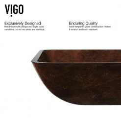 VIGO Glass Rectangular Vessel Bathroom Sink in Chocolate Brown with Niko Faucet and Pop-Up Drain in Antique Rubbed Bronze -Bathroom Sinks Sales chocolate vigo vessel sinks vgt1055 77 1000
