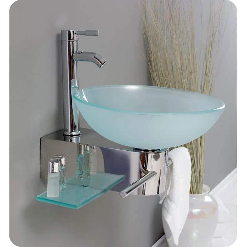 Fresca Cristallino Vessel Sink in Frosted Glass with Stand in Chrome 6 Fresca Cristallino Vessel Sink in Frosted Glass with Stand in Chrome - Image 4