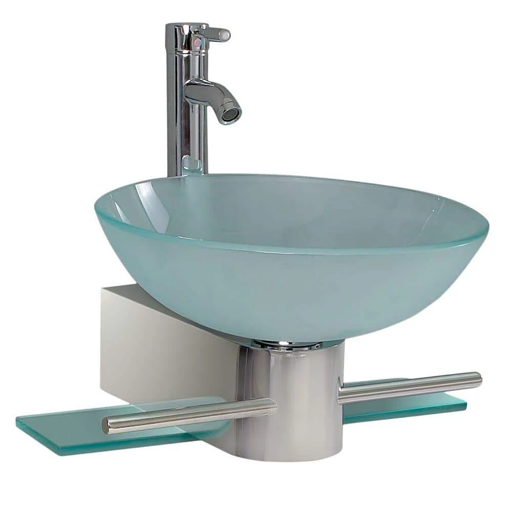 Fresca Cristallino Vessel Sink in Frosted Glass with Stand in Chrome 3 Fresca Cristallino Vessel Sink in Frosted Glass with Stand in Chrome