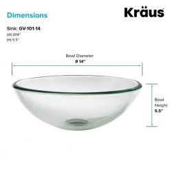 KRAUS 14 in. Glass Vessel Sink in Clear -Bathroom Sinks Sales clear kraus vessel sinks gv 101 14 66 1000