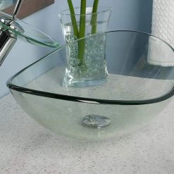 Novatto Chiaro Oval Slipper Glass Vessel Sink in Clear -Bathroom Sinks Sales clear novatto vessel sinks tis 324c 1f 1000