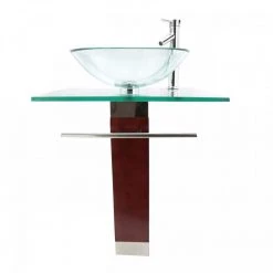 RENOVATORS SUPPLY MANUFACTURING Bohemia 23-5/8 in. Glass Pedestal Bathroom Sink Square with Towel Bar Faucet and Drain -Bathroom Sinks Sales clear pedestal sinks 10887 4f 1000