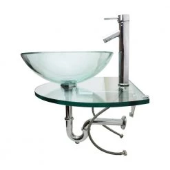 RENOVATORS SUPPLY MANUFACTURING Corona 27-7/8 in. Glass Wall Mounted Bathroom Sink Combo with Faucet and Drain -Bathroom Sinks Sales clear wall mount sinks 10918 44 1000