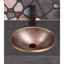 Monarch Abode 17 in. Hand Hammered Oval Drop-In Bathroom Sink in Pure Copper -Bathroom Sinks Sales copper monarch abode drop in bathroom sinks 17003 4f 1000