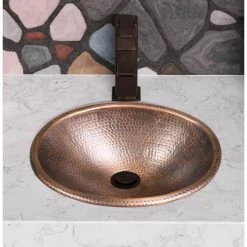 Monarch Abode 17 in. Hand Hammered Oval Drop-In Bathroom Sink in Pure Copper -Bathroom Sinks Sales copper monarch abode drop in bathroom sinks 17003 c3 1000