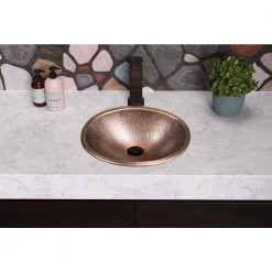 Monarch Abode 17 in. Hand Hammered Oval Drop-In Bathroom Sink in Pure Copper -Bathroom Sinks Sales copper monarch abode drop in bathroom sinks 17003 fa 1000
